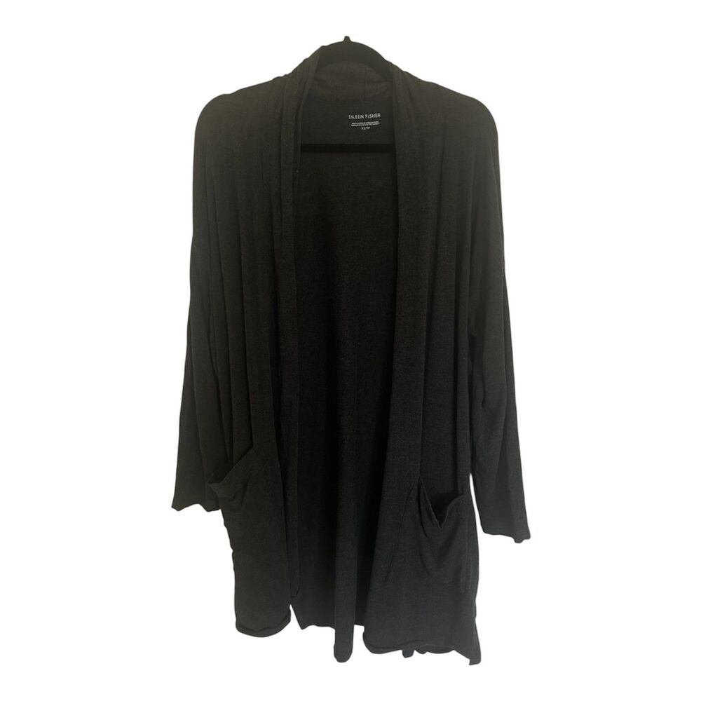 Eileen Fisher Womens Cardigan Long Line Open Front Sz XS Neutral Cozy Loungewear